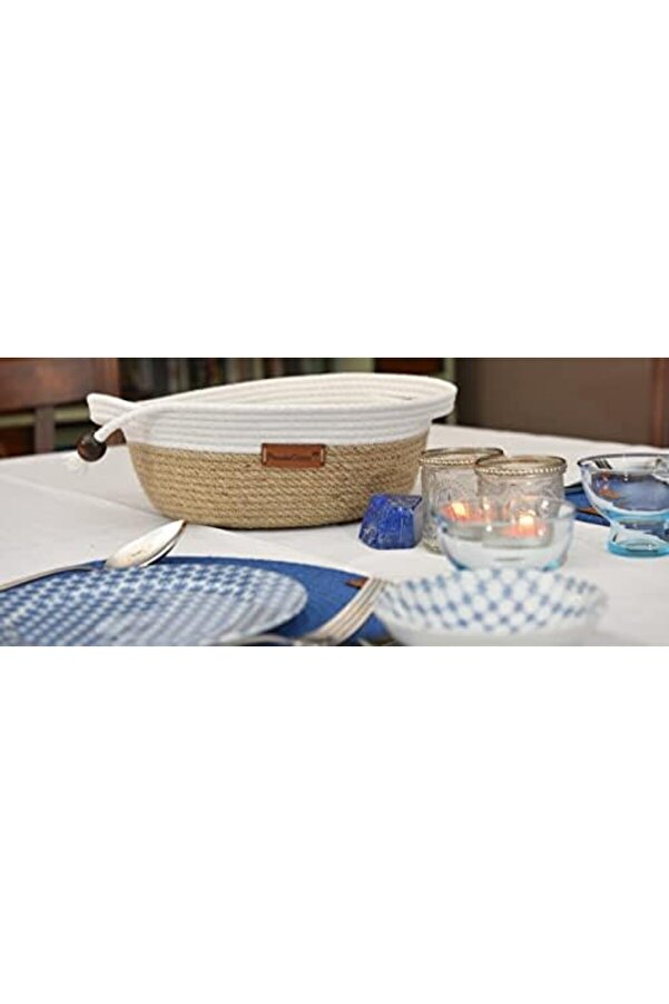 Jüt İp Beyaz Hasır Sepet 1014773