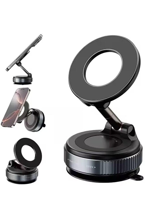 K007 X68 Katlanabi̇li̇r 360 Derece Her Yöne Dönebi̇li̇r Vacum Magneti̇c Araç Tutucu Telefon Ki̇li̇tli̇ Vakum
