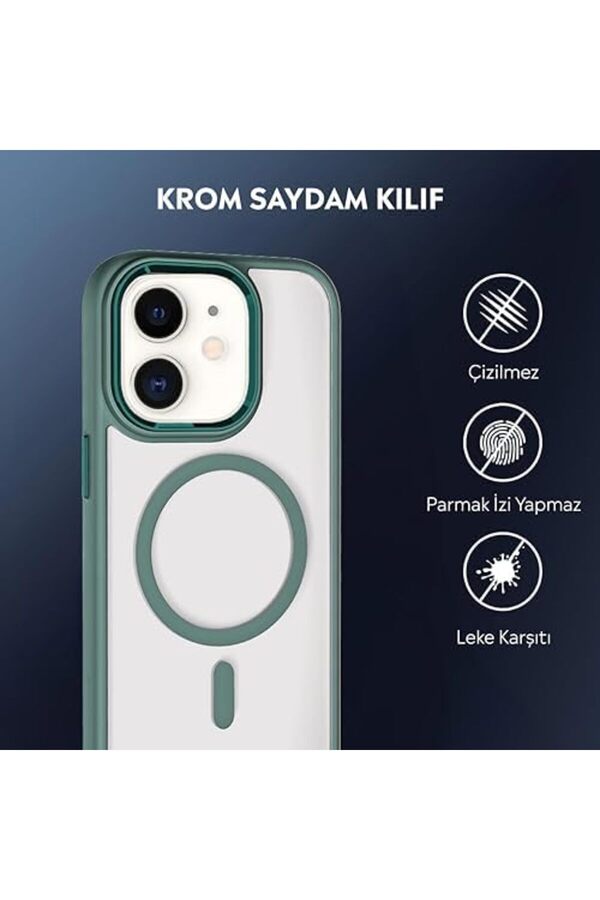 Kılıf Şarj Özelli̇kli̇ Krom M-Safe Uyumlu Si̇li̇kon Sararmaz Kapak (Yeşi̇l, 11) 1014773