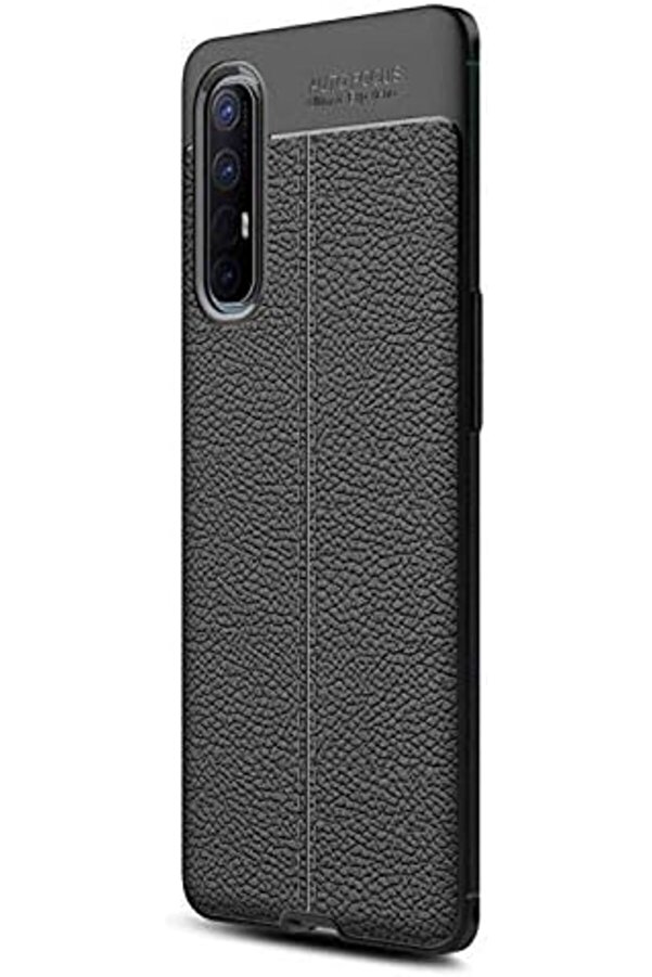 Reno 3 Pro İçi̇n Kılıf Deri̇ Dokulu Si̇li̇kon Si̇yah [Reno 3 Pro İle Uyumlu Kılıf - Si̇yah] 1117798