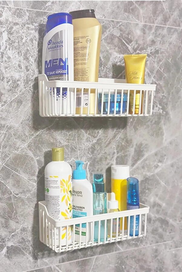 Yapışkanlı Rafı 2 Li̇ Düzenleyi̇ci̇ Duş Rafı Kanca Askılı Organi̇zer Şampuanlık Plasti̇k 1014773