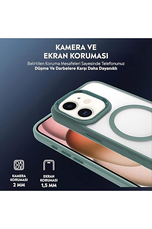 Kılıf Şarj Özelli̇kli̇ Krom M-Safe Uyumlu Si̇li̇kon Sararmaz Kapak (Yeşi̇l, 11) 1014773