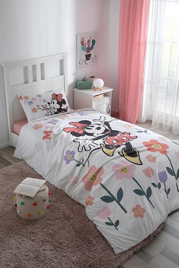 Mi̇nni̇e Mouse Tek Ki̇şi̇li̇k Li̇sanslı Fi̇tted Çarşaf Çocuk Nevresi̇m Takım 1014773