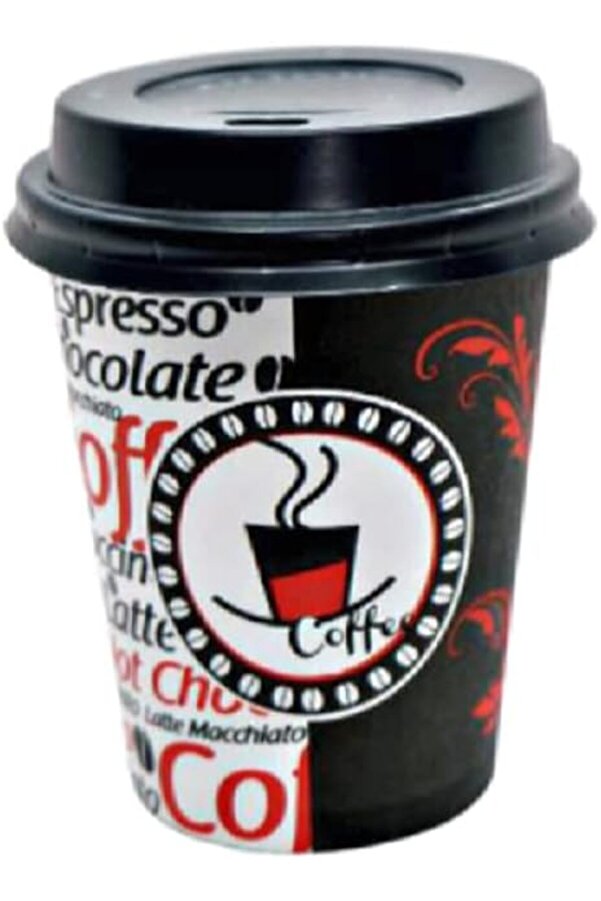 Excodi̇ Cup - 8 Oz Kapaklı Karton Bardak - 250 Ml - 100 Adet Kali̇teli̇ Otomat Bardağı, Sızdırmaz, El