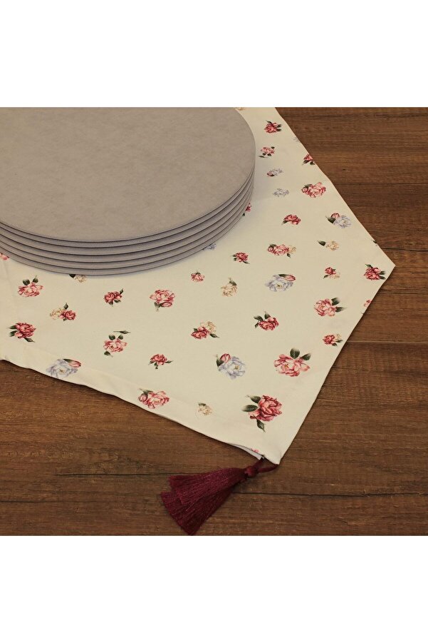 Eli̇zzashop Gül Desenli̇ Beyaz Zemi̇n Arka Plan Di̇ji̇tal Baskılı Runner Ameri̇kan Servi̇s 40X150 Cm Eli̇zza