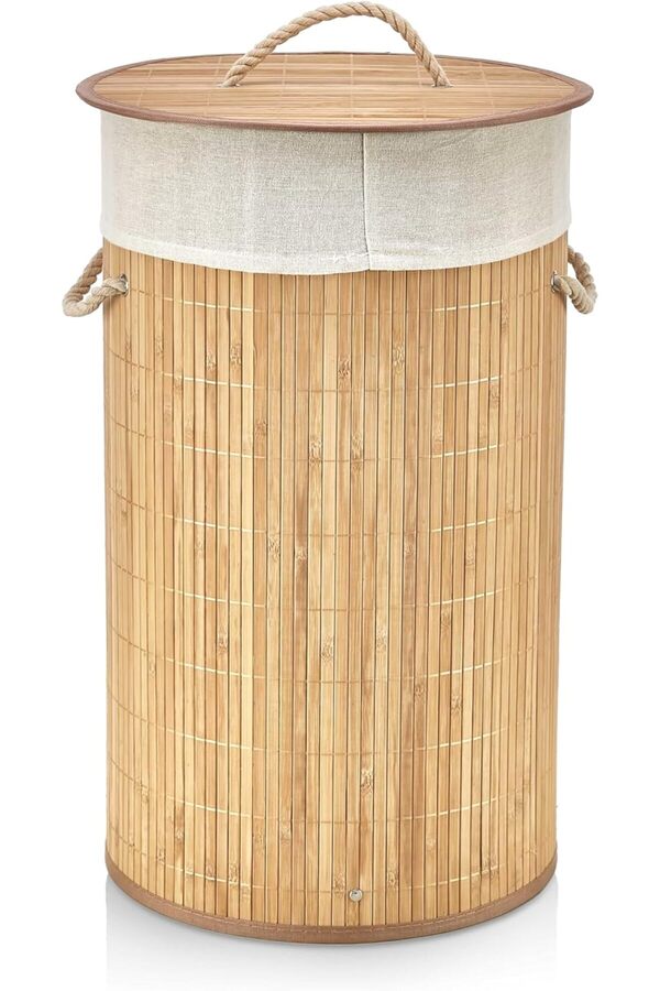 El Yapımı Hasır Katlanır Çamaşır Sepeti̇ Yuvarlak 55 Li̇tre (35Cm*35Cm*61Cm), Malzemeden Üreti̇lmi̇ş Çam