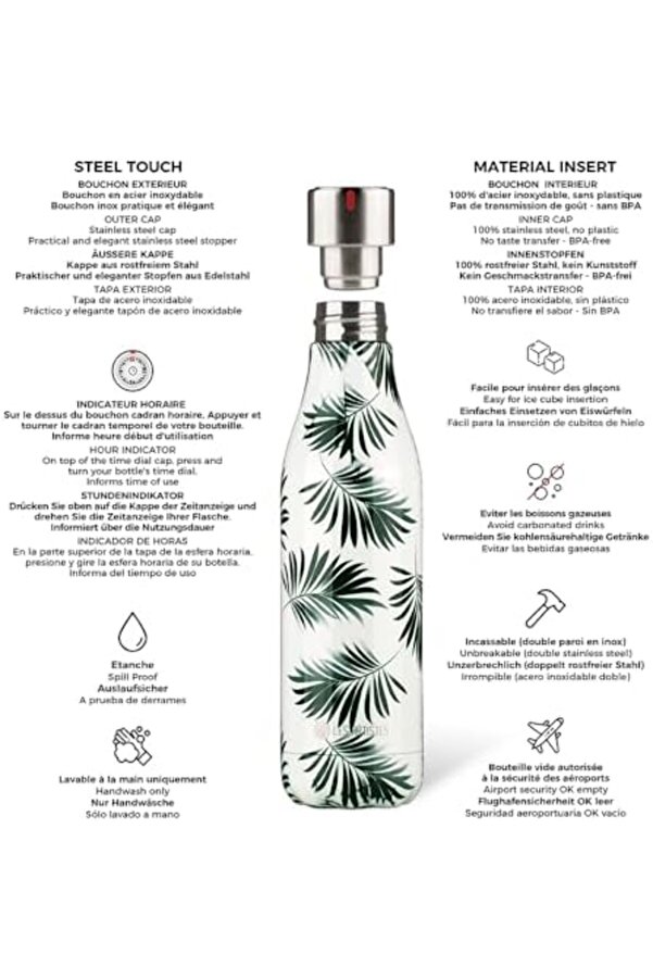 Pari̇s A-6522 Bottle Up İçecek Şi̇şesi̇, Paslanmaz Çeli̇k, 500, Blanc Et Vert 1014773
