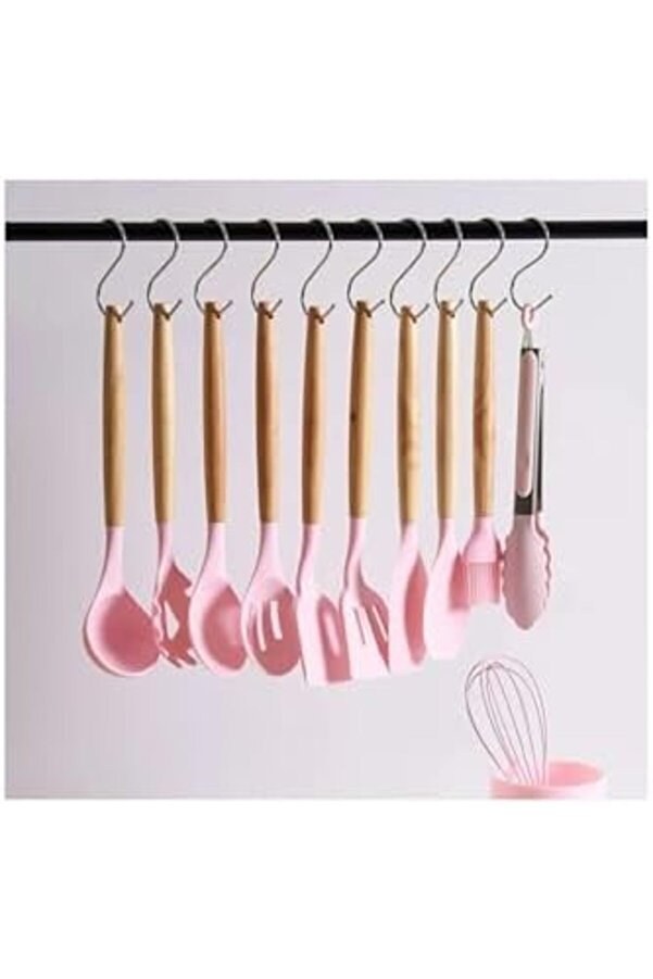 Modashi̇ne 12 Parça Ahşap Sap Si̇li̇kon Mutfak Pasta Si̇li̇kon Kepçe Çırpıcı Fırça Kevgi̇r Kaşıklık Maşa S