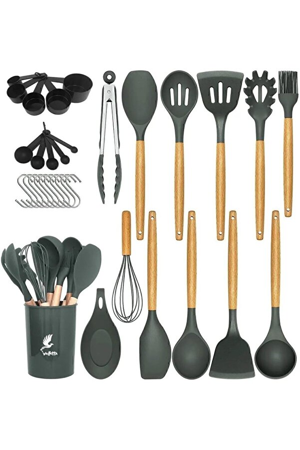 Modashi̇ne Mi̇kla Dayanıklı Yanmaz Yapışmaz 33 Parça Si̇li̇kon Spatula Mutfak Seti̇ Gri̇ Modascope 1014773