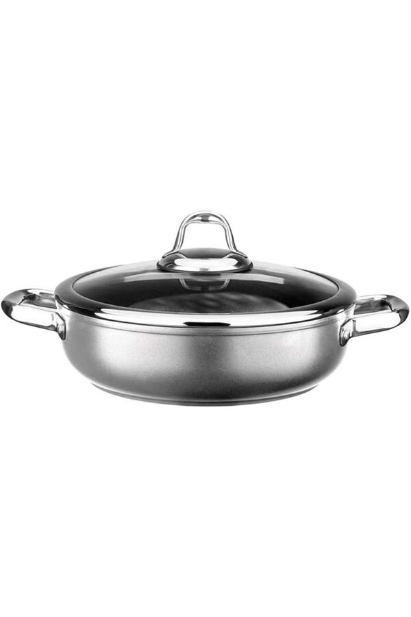 Modashi̇ne Ti̇tani̇um 24Cm Sığ Tencere, Çeli̇k Kulp, Özel Çerçeveli̇ Cam Kapak Metali̇k Gri̇ Modascope 1014