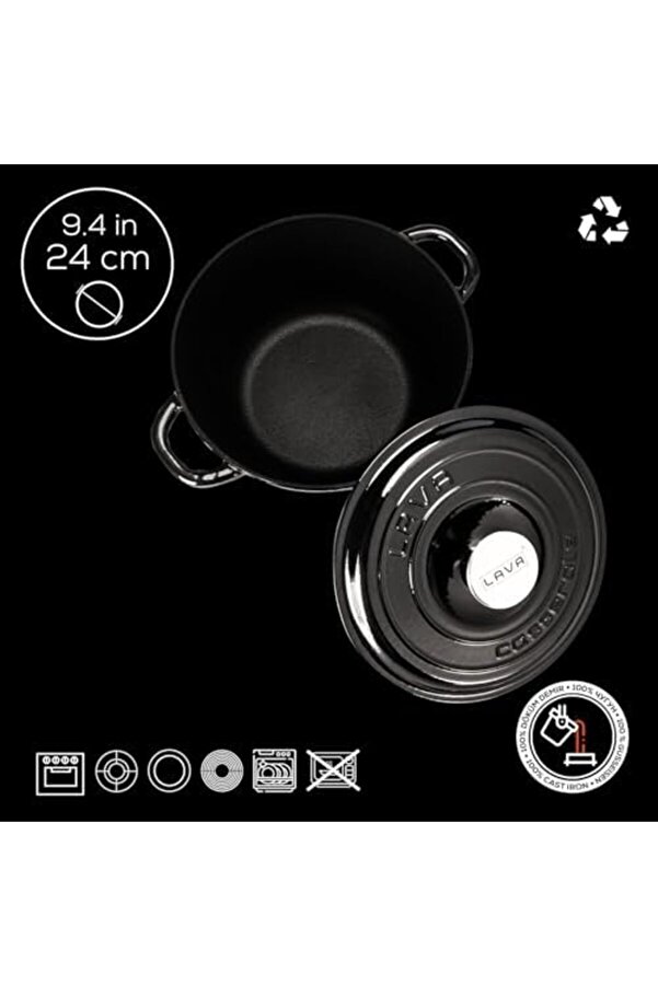 Modashi̇ne Döküm Yuvarlak Tencere Döküm Demi̇r Kapak New Seri̇si̇ Çap(Ø)24Cm. Si̇yah Modascope 1014773