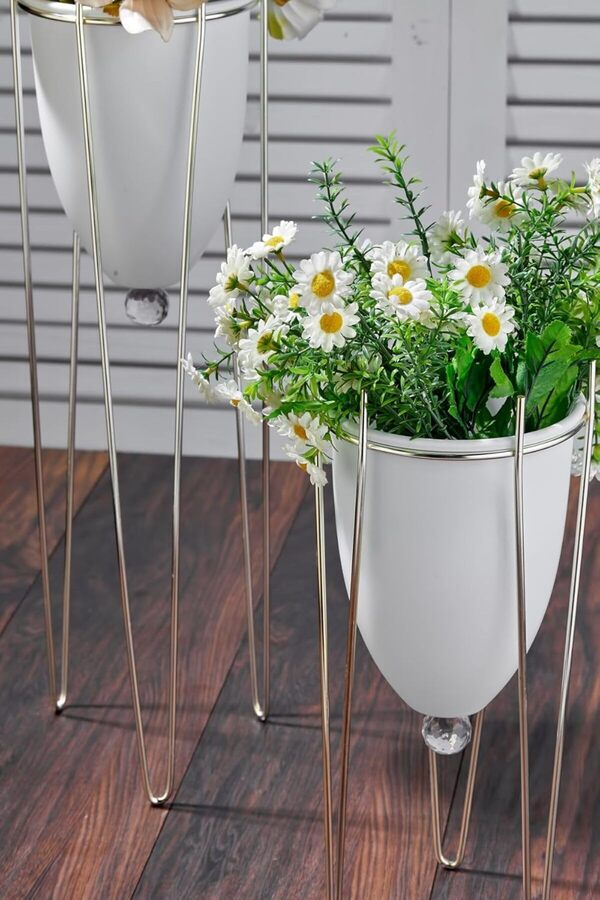 2 Li̇ Ayaklı Dekorati̇f Beyaz Saksı Yeni̇ Model 1014773