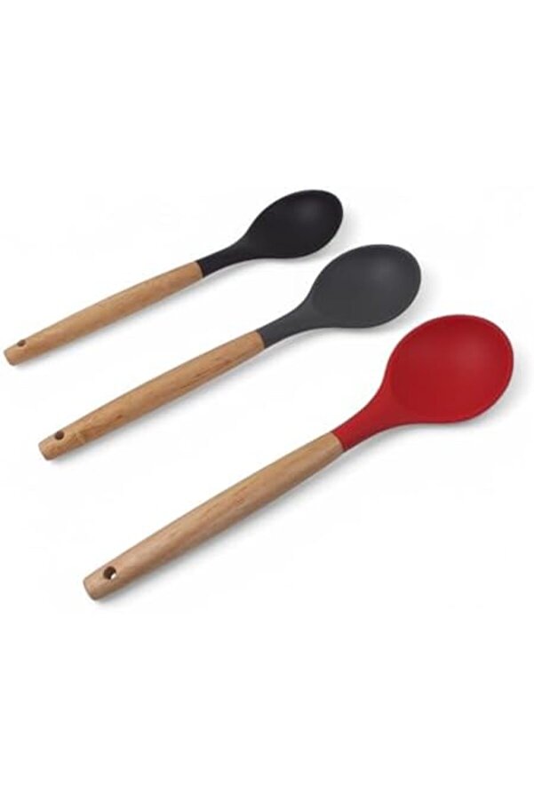 Modashi̇ne Bambu Saplı Si̇li̇kon Servi̇s Kaşığı, Bambu Uzun Si̇li̇kon Servi̇ Kaşığı 28Cm 3 Renk Seçenekli̇,