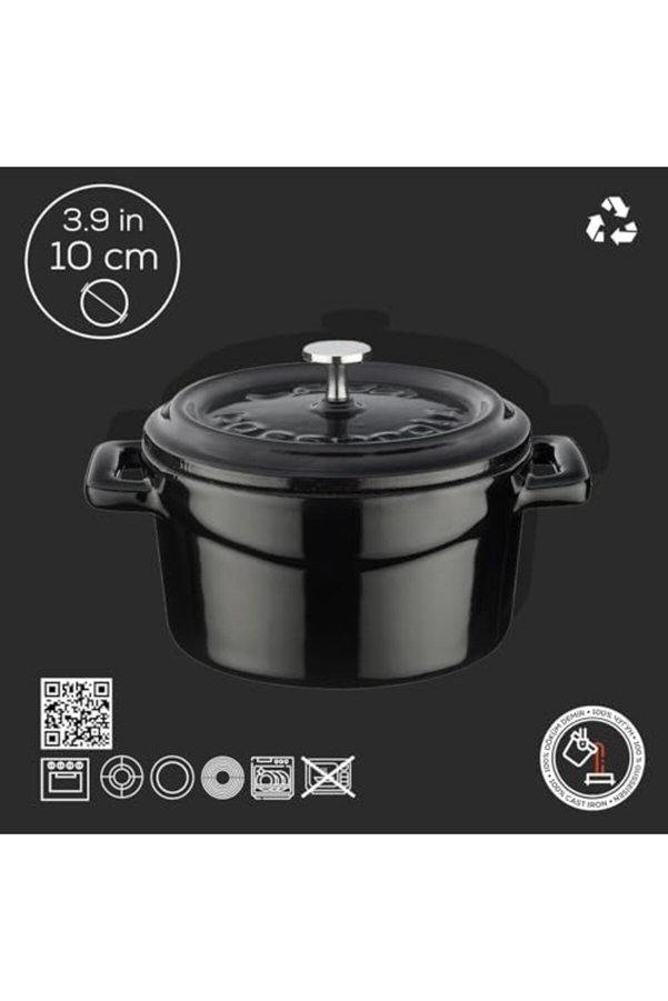 Modashi̇ne Metal Döküm Mi̇ni̇ Tencere, 10 Cm, 0.35 L Haci̇m, Si̇yah Modascope 1014773