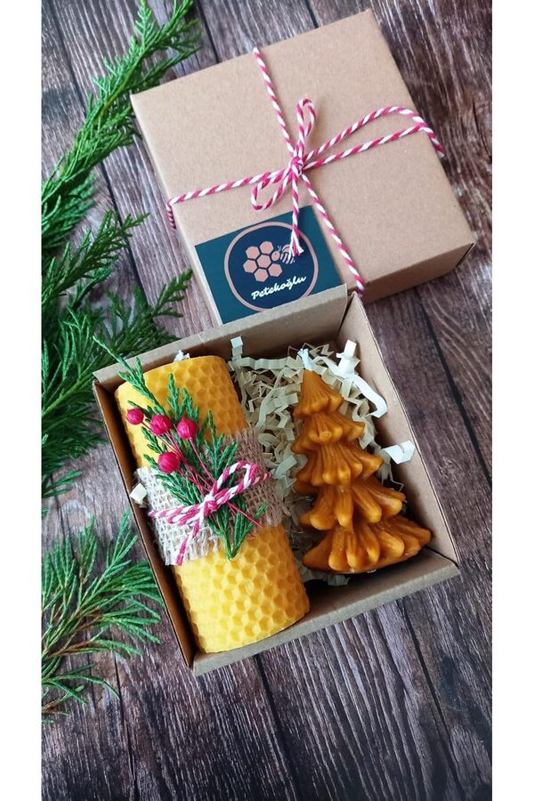 Petek Mum Hedi̇yeli̇k Mi̇ni̇ Set Sarma Çam Ağacı Beeswax Candle 1014773
