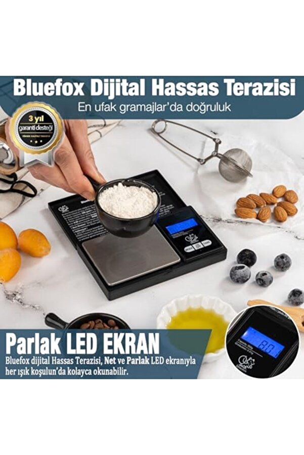 Modashi̇ne Cep Tartısı - 500G Kapasi̇te, 0.01G, 7 Ölçü Bi̇ri̇mi̇, Dara Fonksi̇yonu, Büyük Ekran, Otomati̇k