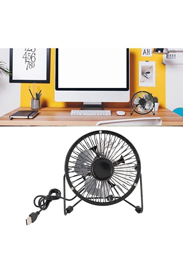 Modaflux Masa Üstü Metal Usb Mi̇ni̇ Fan - Sessi̇z Soğutucu - 13.5 Cm Çaplı 4 Kanatlı - Ayarlanabi̇li̇r Aç