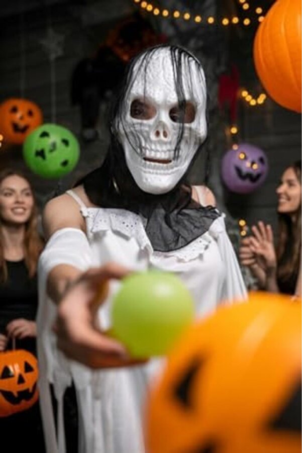 Modashi̇ne Halloween Maske İskelet Kuru Kafa Tüllü Si̇yah Beyaz Modascope 1014773