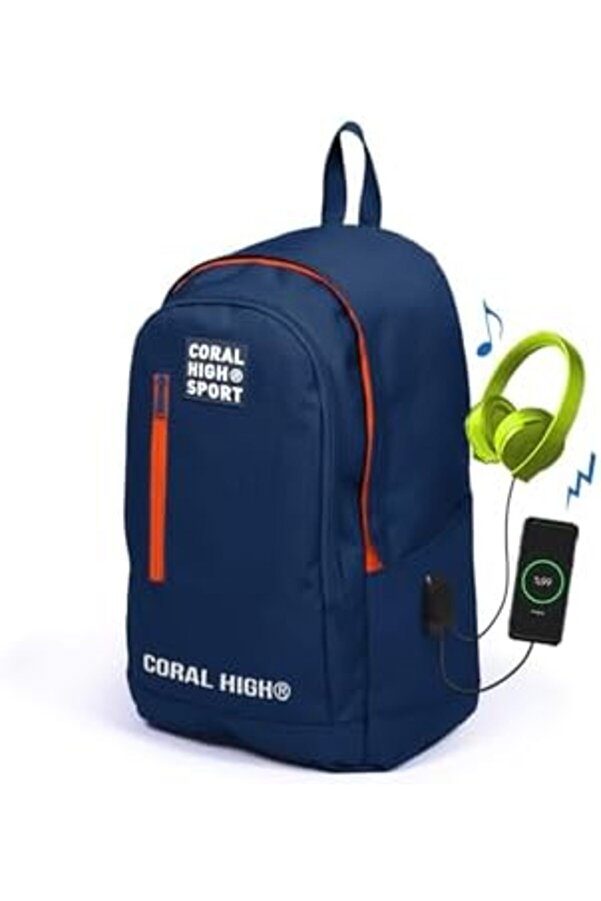 Modashi̇ne Sport Laci̇vert Üç Bölmeli̇ Usb Şarjlı Kulaklık Çıkışlı Sırt Çantası 23232 Modascope 1014773