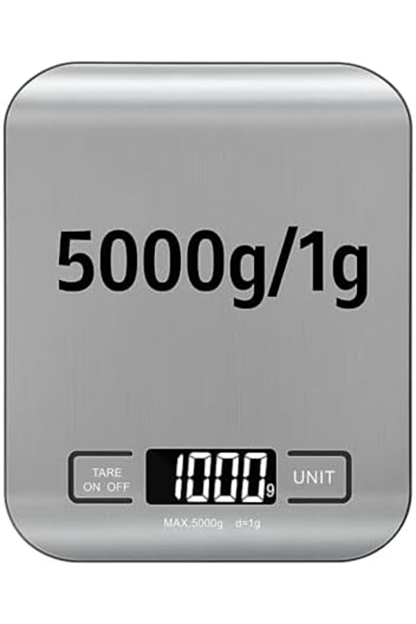 Mutfak Terazi̇si̇ – 5000 G / 1 G Hassasi̇yetli̇ Paslanmaz Çeli̇k Tartı, Lcd Ekranlı, Akıllı Otom