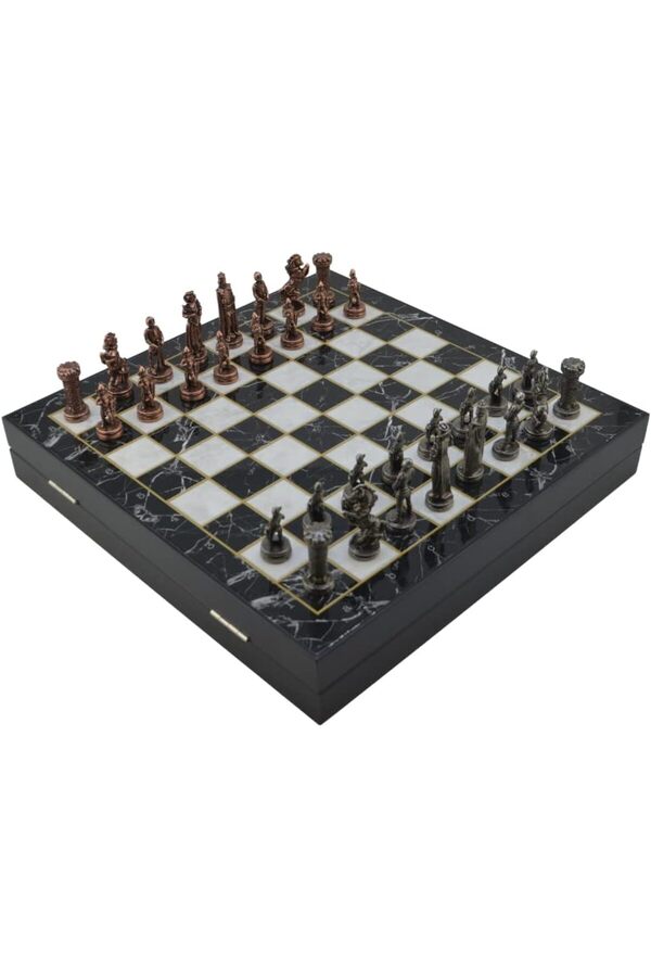 Modashi̇ne Orta Boy Metal İngi̇li̇z Satranç Takımı Ve Mermer Desenli̇ Sandıklı Mdf Tahtası (36X36X6 Cm.)