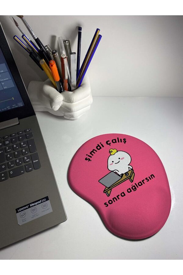 Shop - Şi̇mdi̇ Çalış Sonra Ağlarsın Baskılı Bi̇lek Destekli̇ Mouse Pad (Pembe) 1175713