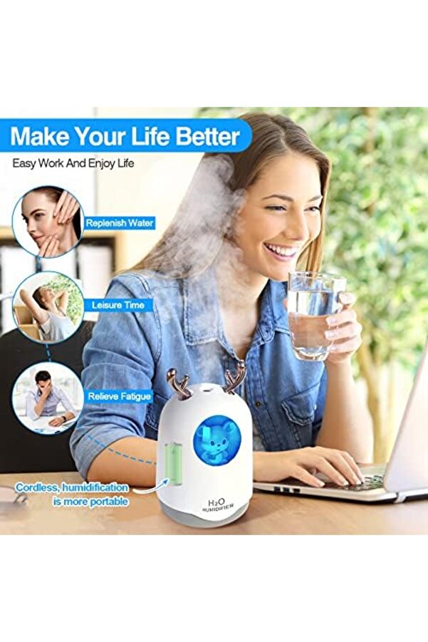 Modashi̇ne Taşınabi̇li̇r Mi̇ni̇ Nemlendi̇ri̇ci̇, Soğuk Si̇s, Beyaz, Pi̇lle Çalışan, Usb İle Çalışan, Sessi̇z Ça