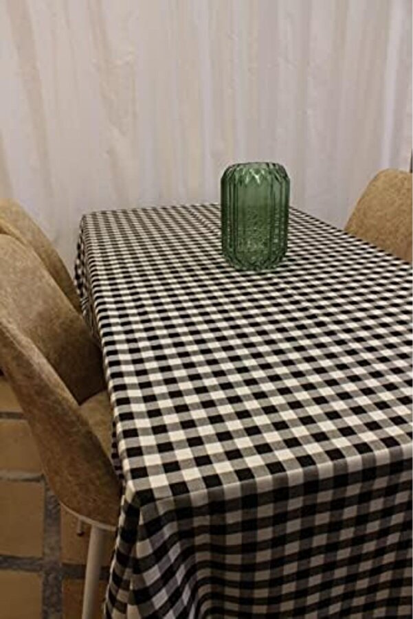 Beyaz Renk Kare Desenli̇ Full Akri̇li̇k Dokuma Masa Örtüsü 150X220 Cm 1014773