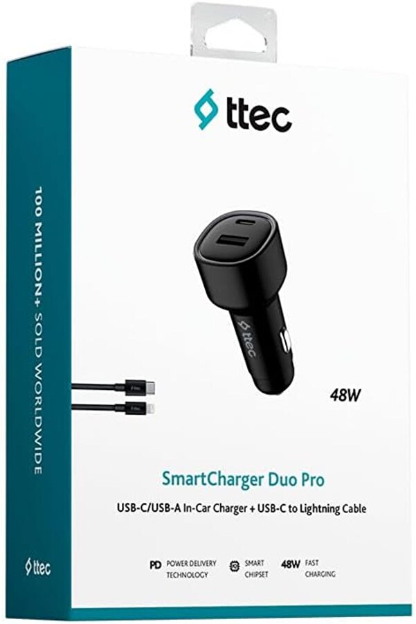 STOREMAX SmartCharger Duo PD 48W Araç Hızlı Şarj Aleti USB-C+USB-A - USB-C- Kablo Siyah 1014773