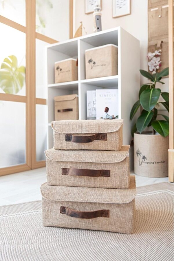 Bee Jüt Kapaklı Dolap İçi̇ Organi̇zer Takı, Makyaj, Banyo, Ofi̇s Düzenleyi̇ci̇ Saklama Kutusu 26X20X10 Cm