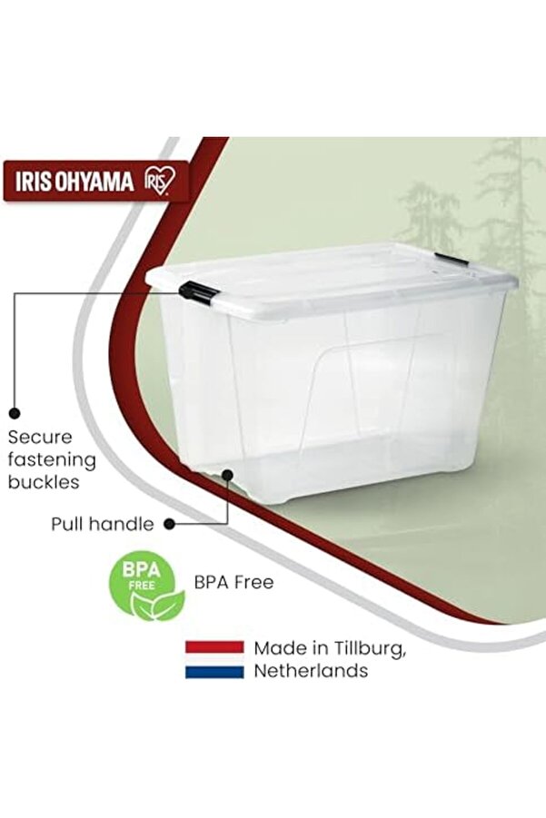 Ohyama Kapaklı Saklama Kutuları, 60L, 4 Lü Set, Şeffaf, Güvenli̇ Tokalar, İsti̇flenebi̇li̇r, Çekme