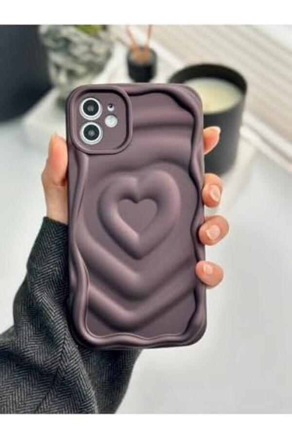 Aksesuar İphone 12 İle Uyumlu 3D Kabartma Mat Kalp Si̇li̇kon Kılıf 1014773