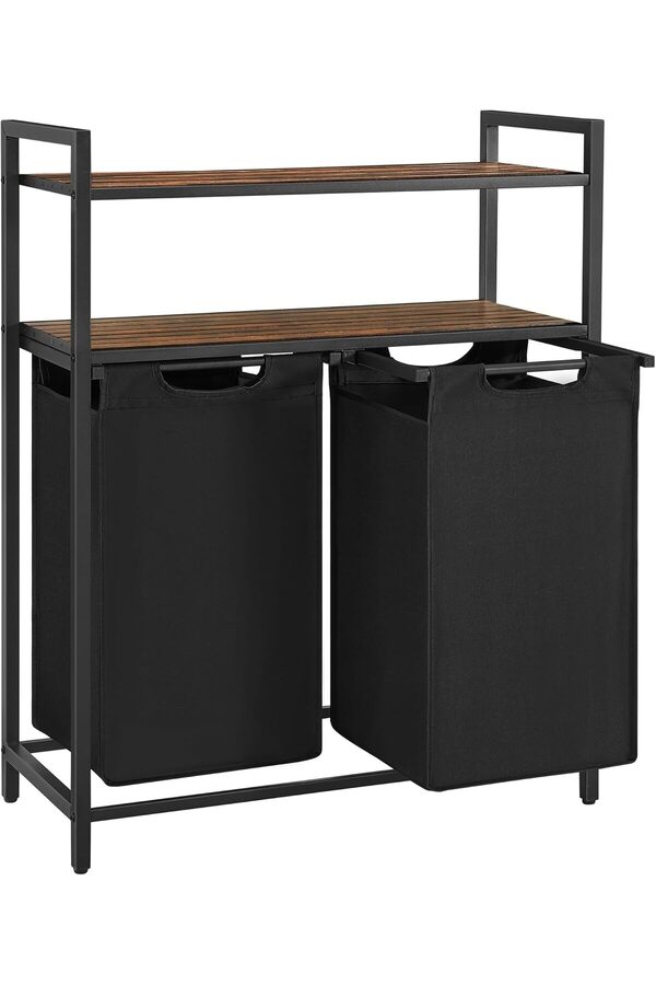Çamaşır Sepeti̇, Çamaşır Kutusu, 2 Bölme, 2 Raf, Metal Çerçeve, 2 X 46 Li̇tre, 73 X 33 X 91 Cm, -Si̇yah