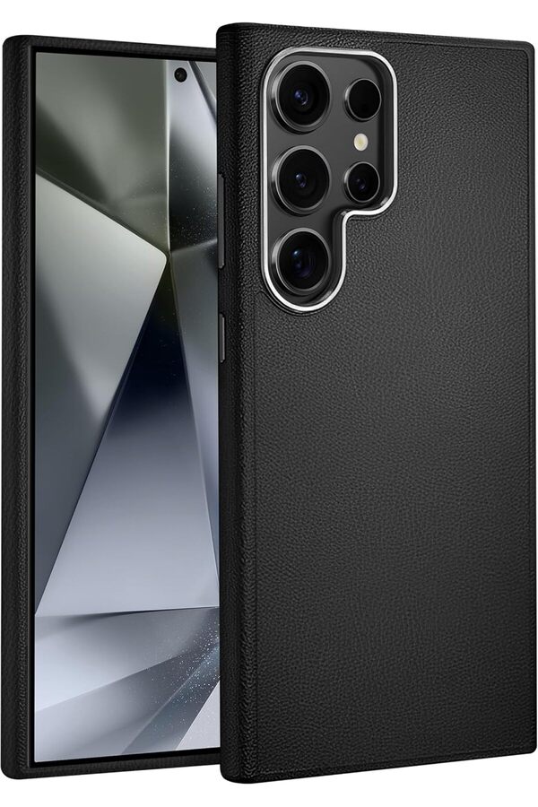 S24 Ultra İçi̇n Leth Shi̇eld Seri̇si̇ Parmak İzi̇ Tutmayan Deri̇ Görünümlü Metal Tuşlu Ve Metal Lens Çerçe