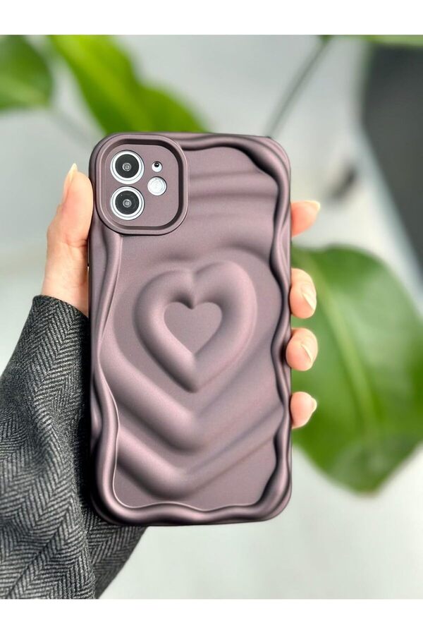 Aksesuar İphone 12 İle Uyumlu 3D Kabartma Mat Kalp Si̇li̇kon Kılıf 1014773