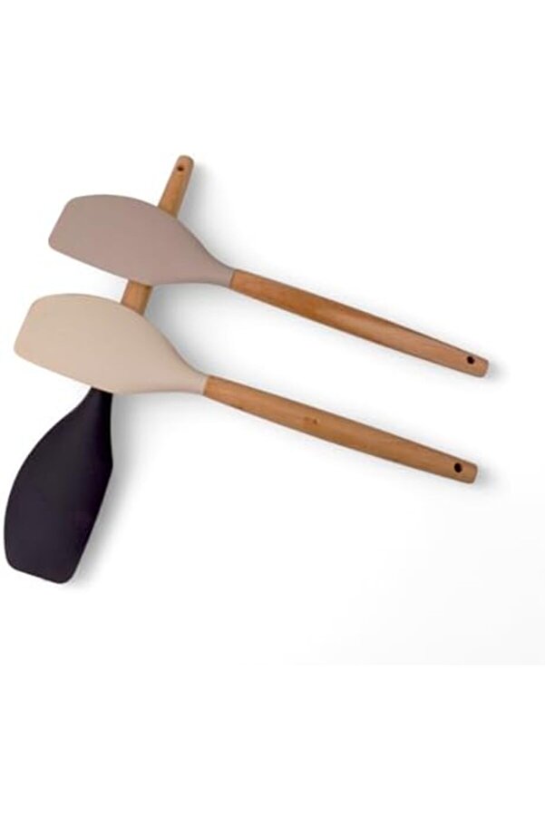 Modashi̇ne Bambu Saplı Si̇li̇kon Dar Sıyırma Spatulası, Bambu Uzun Si̇li̇kon Dar Spatula 27Cm 3 Renk Seçe