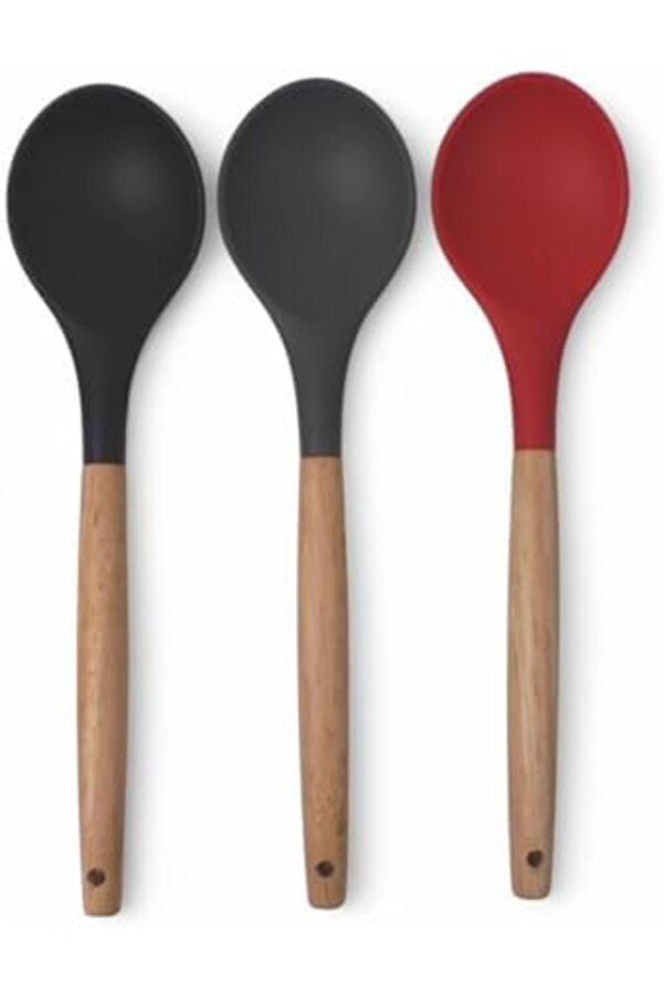 Modashi̇ne Bambu Saplı Si̇li̇kon Servi̇s Kaşığı, Bambu Uzun Si̇li̇kon Servi̇ Kaşığı 28Cm 3 Renk Seçenekli̇,