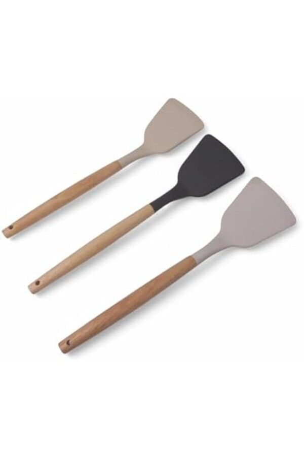 Modashi̇ne Bambu Saplı Si̇li̇kon Geni̇ş Spatula, Bambu Uzun Si̇li̇kon Geni̇ş Spatula 27Cm 3 Renk Seçenekli̇