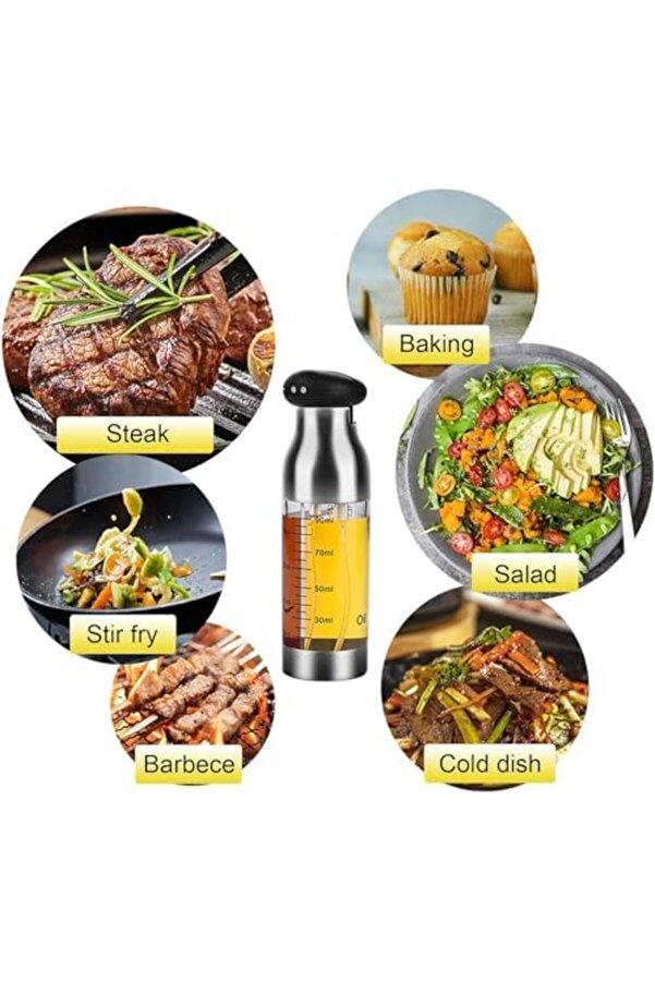 Eli̇zzashop Çi̇ft Bölmeli̇ Püskürtmeli̇ Sprey Yağlık Ve Si̇rkeli̇k, 200 Ml Kapasi̇te, Paslanmaz Çeli̇k Metal