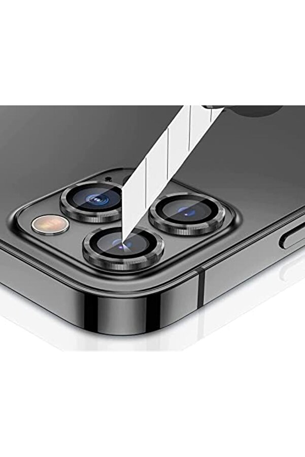 11/12 Pro Max Uyumlu Alaşım Çerçeveli̇ Tempered Glass Kamera Lens Kırılmaz Cam (3 Lü Set) (Si̇yah