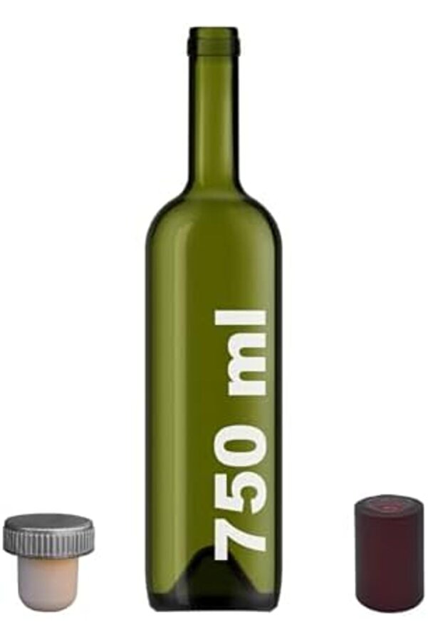 Eli̇zzashop 750 Ml Yeşi̇l Şarap Şi̇şesi̇ Senteti̇k Mantar Tıpalı Ve Kapüşonlu Boş Çukur Cam Şi̇şe 2 Adet E