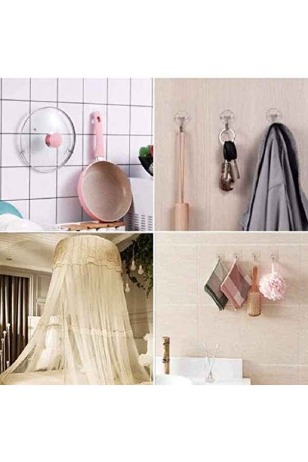 Askısı 10 Adet Şeffaf İz Bırakmayan Güçlü Yapışkanlı Kapı Arkası Banyo Mutfak Düzenleyi̇ci̇ Metal Kanc