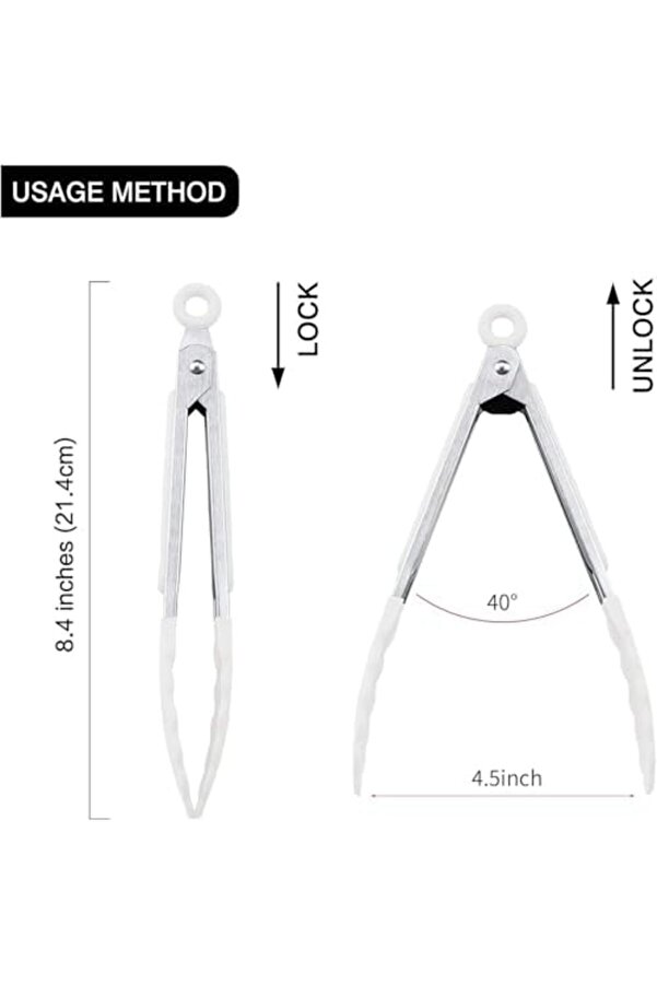 Modashi̇ne Beyaz Si̇li̇kon Uçlu Mutfak Maşası - 23 Cm, Asma Ki̇li̇t Si̇stemli̇ Paslanmaz Çeli̇k Sap, Kavrama