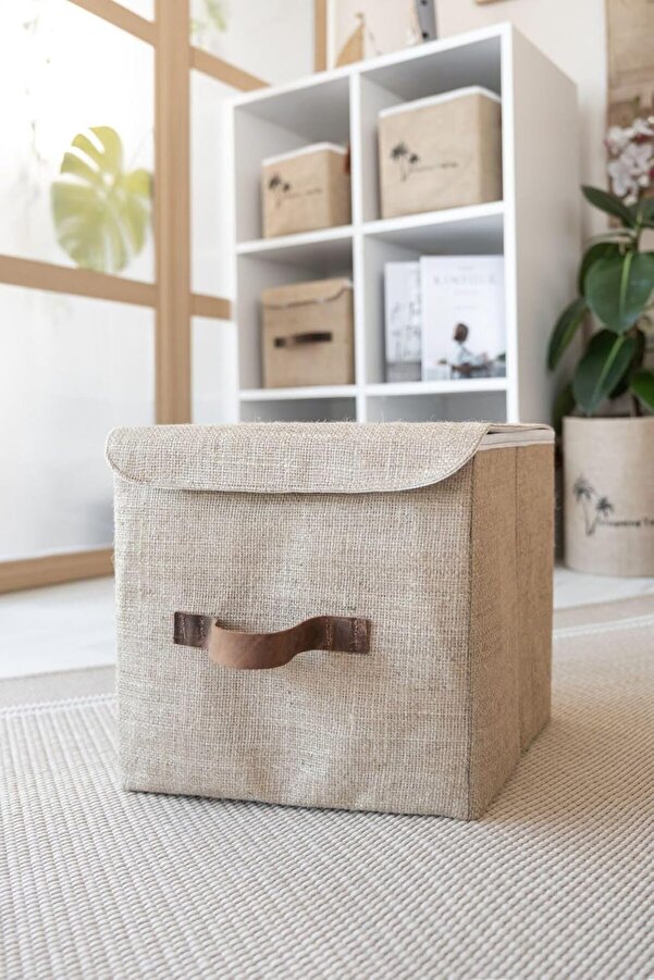 Bee Jüt Dolap İçi̇ Organi̇zer Takı, Makyaj,, Ofi̇s Düzenleyi̇ci̇ Kapaklı Saklama Kutusu 30X30X30 Cm 1014