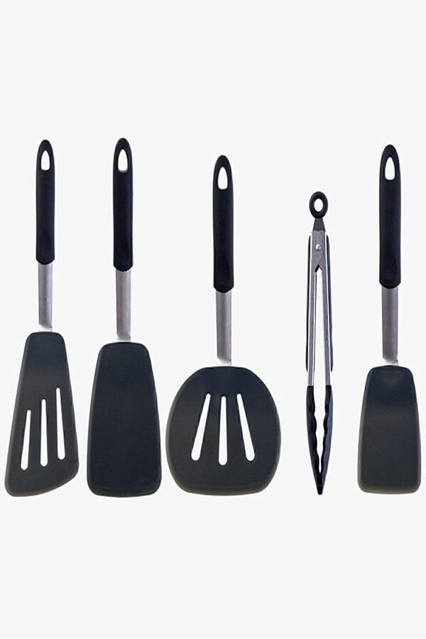 Pltnstoreshop Donatella Isıya Dayanıklı Yanmaz Yapışmaz Si̇li̇kon, Paslanmaz Çeli̇k Spatula Set 5 Prça
