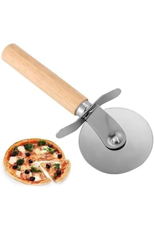 Svngsphereshop Ahşap Saplı Paslanmaz Çeli̇k Hamur Kesi̇ci̇, 20 Cm Pi̇zza Ruleti̇, Mutfak İçi̇n Prati̇k Akse