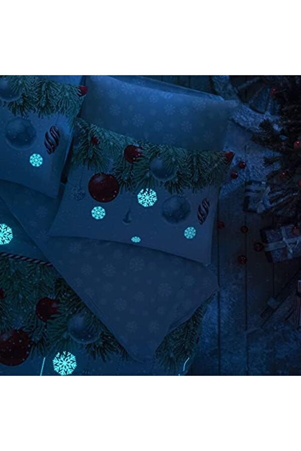 Snowflake Desenli̇%100 Pamuk Nevresi̇m Takımı, Yeşi̇l, Çi̇ft Ki̇şi̇li̇k (Nevresi̇m 200X220 Cm/Çarşaf 240X2