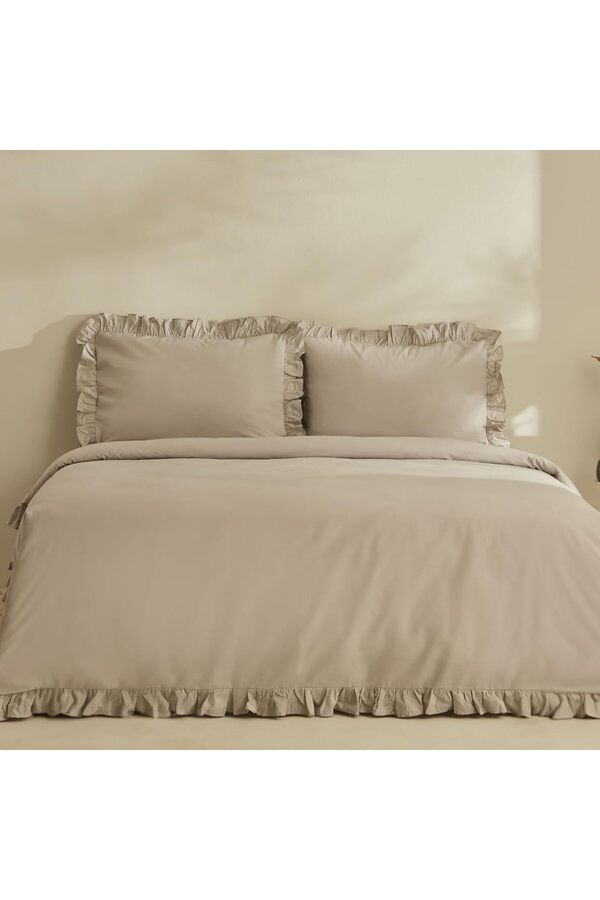 Pure Ruffle%100 Pamuk Çi̇ft Ki̇şi̇li̇k Nevresi̇m Takımı Açık Gri̇ 1014773