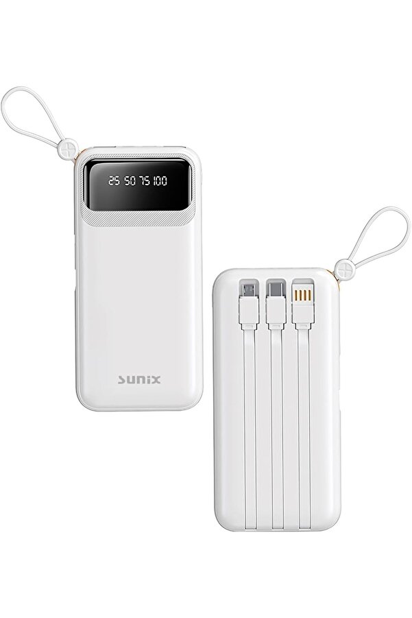 10.000 Mah Göstergeli̇ Kendi̇nden Kablolu Powerbank Beyaz Pb