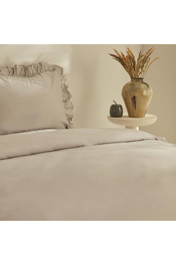 Pure Ruffle%100 Pamuk Çi̇ft Ki̇şi̇li̇k Nevresi̇m Takımı Açık Gri̇ 1014773